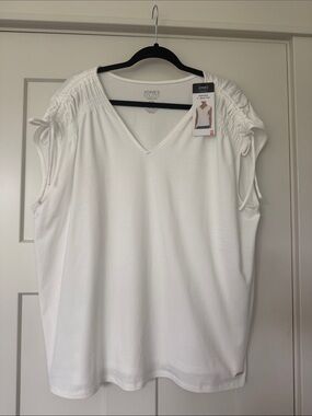Jones New York White V-Neck Ruched Tie-Shoulder Tank NWT XXL